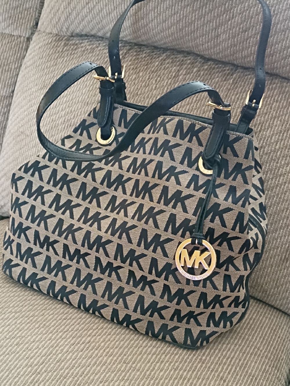 Michael Kors Black and Beige MK Signature Tote